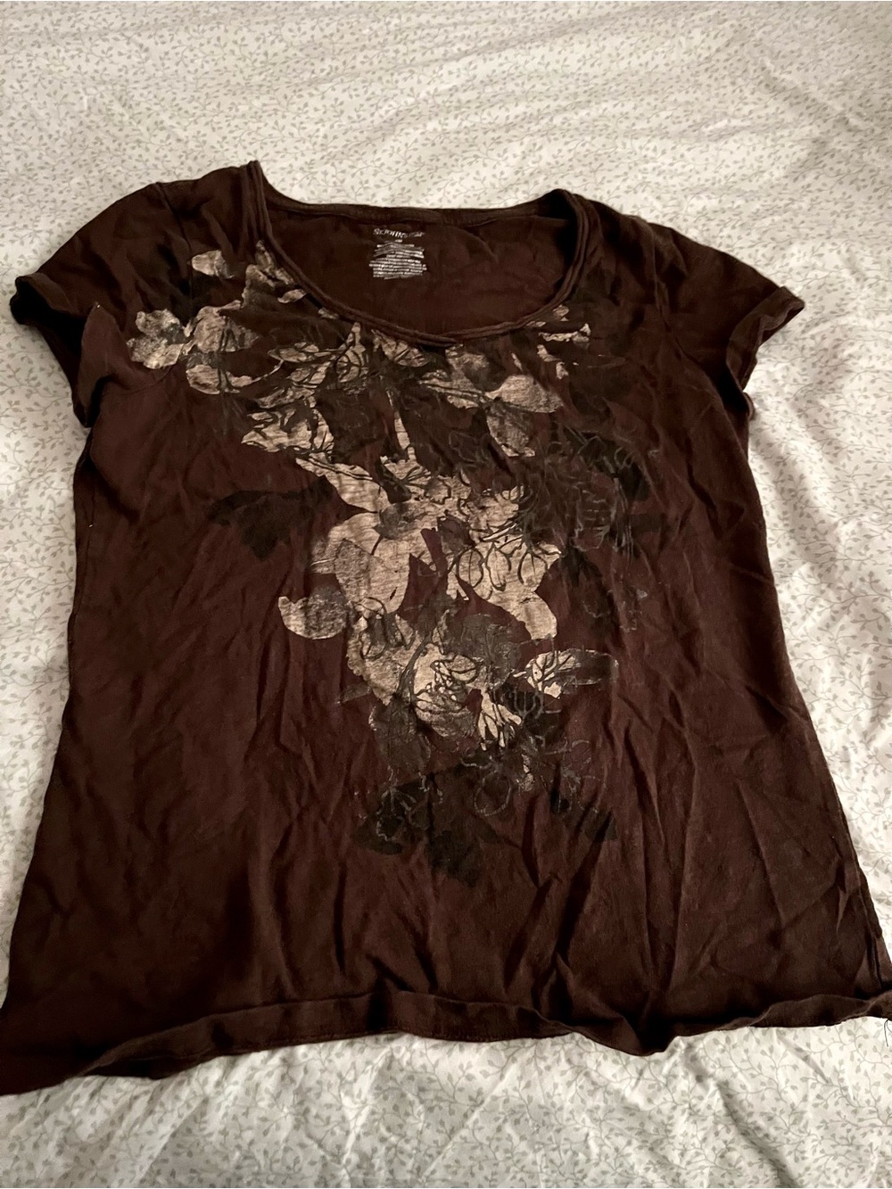 St. John's Bay Brown Floral Scoop Neck Tee